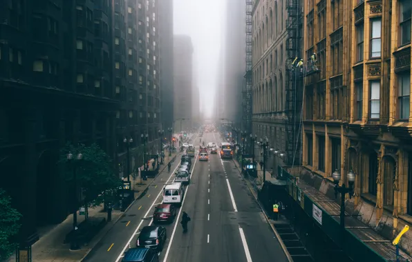 Picture the city, fog, skyscrapers, Chicago, Michigan, usa, chicago, Illinois