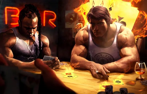 Picture card, the game, poker, Arnold Schwarzenegger, Arnold Schwarzenegger, Kai Greene, Kai Greene, Art