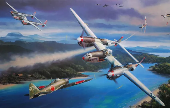 Picture war, figure, Lockheed P-38 Lightning, Oceania, Nicolas Trudgia