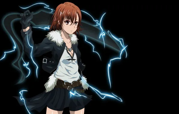 Picture girl, skirt, sword, jacket, electricity, misaka mikoto, strap, to aru kagaku no railgun, anime, art, …
