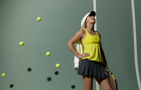 Picture balls, tennis player, racket, Caroline Wozniacki