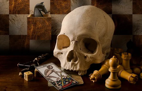 Picture card, style, retro, skull, chess, vintage, crucifix, Tarot