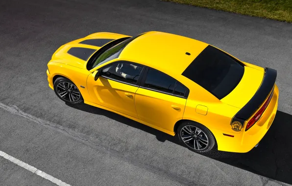Picture Auto, Yellow, Dodge, Asphalt, Dodge, SRT8, Charger, The view from the top, Super Bee