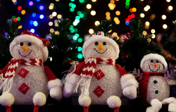 Picture decoration, lights, tree, Christmas, New year, tree, Christmas, Snowmen