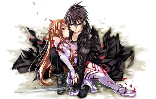 Picture weapons, anime, art, pair, two, Sword Art Online, master of the sword