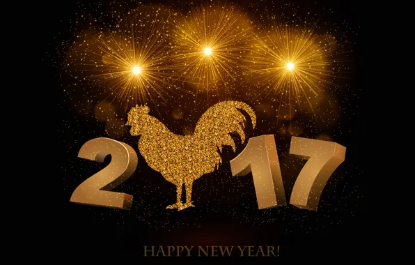 Picture lights, letters, background, gold, holiday, the inscription, bird, black, graphics, Shine, new year, salute, figures, …