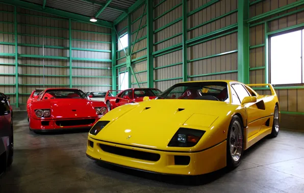 Picture garage, hangar, Ferrari, F40, supercars