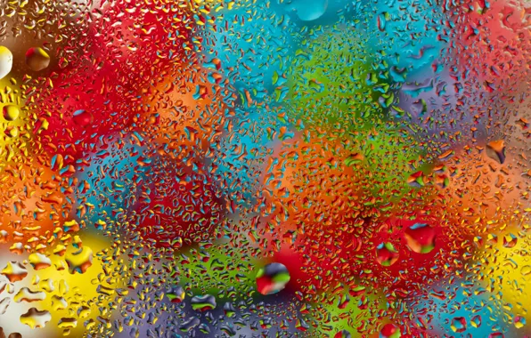 Picture glass, water, drops, balls, colorful, rainbow, glass, colorful, rain, water, drops