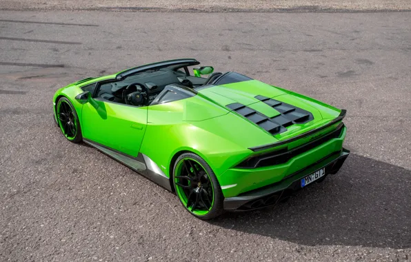 Picture auto, green, Lamborghini, supercar, Spyder, back, exhausts, Novitec, Torado, Huracan