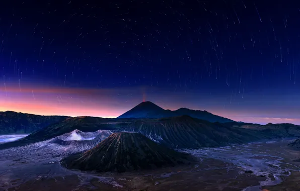 Picture the sky, stars, night, the volcano, Indonesia, Bromo, Java, Indonesia, Bromo-Tengger-Semeru National Park