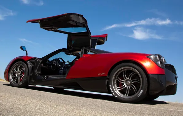 Picture the sky, red, door, supercar, Pagani, rear view, Pagani, To huayr, Wire