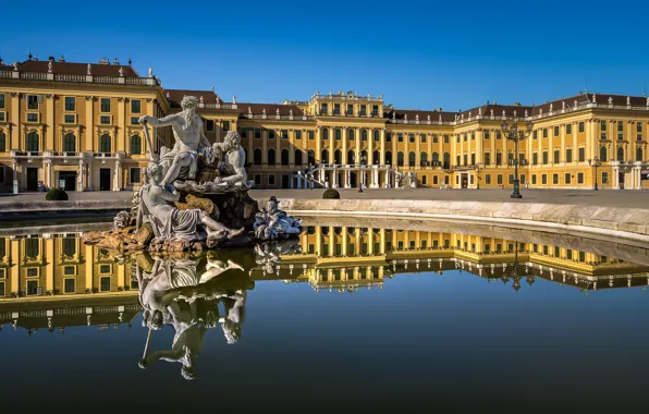 Picture water, reflection, Austria, fountain, sculpture, Palace, Austria, Vienna, Vienna, Schönbrunn Palace, Schonbrunn Palace