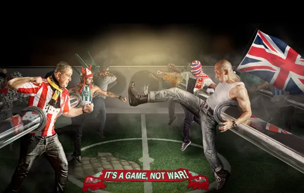 Picture background, football, fight, flags, fans, football, This is a game not war, It's a game-not …