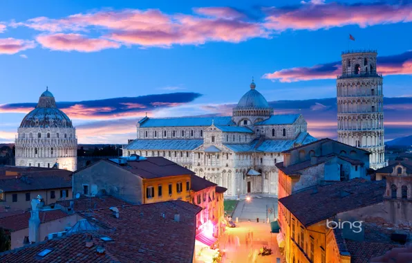 Picture the sky, clouds, lights, tower, the evening, Italy, Pisa, the bell tower, Cathedral