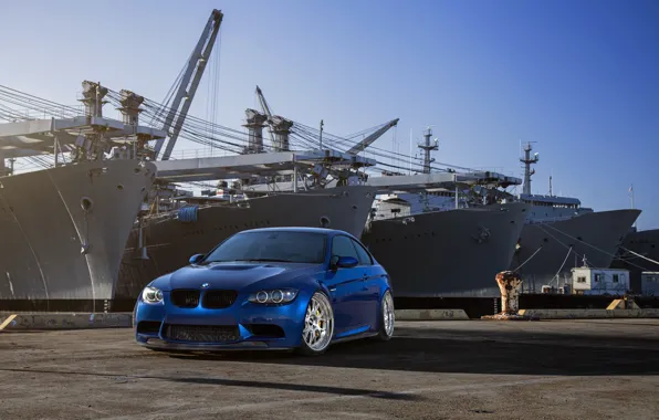 Picture the sky, blue, bmw, BMW, ships, front view, blue, e92