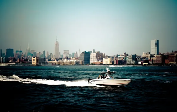 Picture water, the city, boat, New York, skyscrapers, America, USA, States, new york