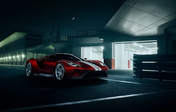 Picture Ford, Red, Color, Night, Supercar, Track, 2016