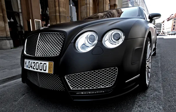 Picture black, Bentley, Matt, continental, black, mansory, matt, front, street, Bentley, continental, Mansory