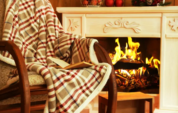 Picture comfort, interior, chair, fireplace, plaid