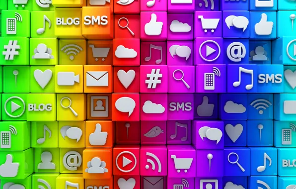Picture cubes, network, colorful, Internet, icons, cubes, icons, social network, media, social