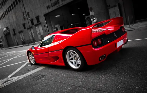 Picture red, street, Ferrari, red, Ferrari, street, back, F50, f50