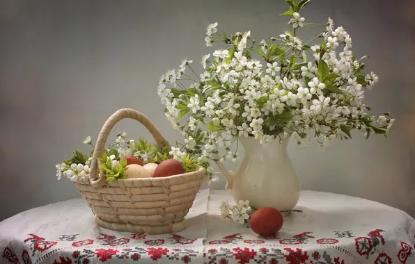 Picture cherry, eggs, Easter, basket, eggs