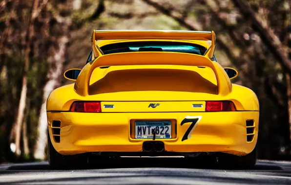 Picture 911, Porsche, road, yellow, back, 993, reputation, ctr2