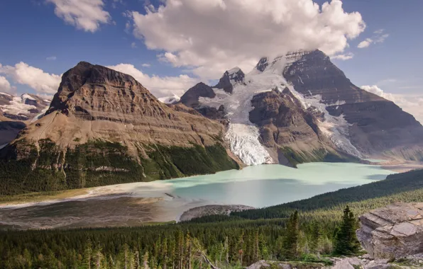 Picture forest, lake, mountain, Canada, Berg Lake, Mount Robson
