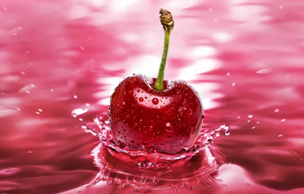 Picture water, macro, cherry, splash, cherry