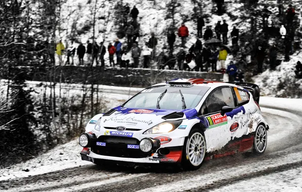Picture Ford, Winter, Auto, White, Snow, Sport, People, Race, Lights, WRC, Rally, Rally, Fiesta