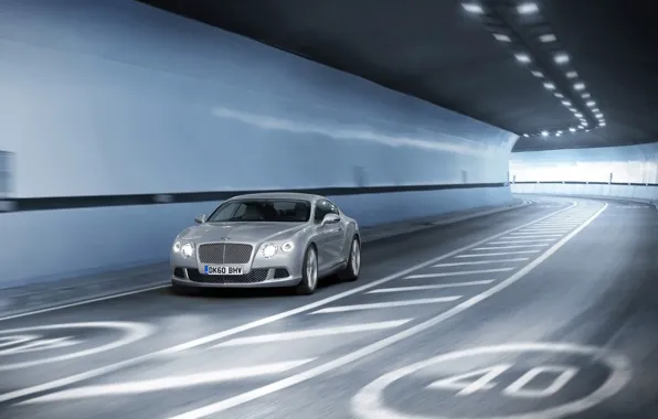Picture road, machine, auto, movement, speed, the tunnel, continental, bentley, grey, continental, restriction, Bentley, Dzhi-ti
