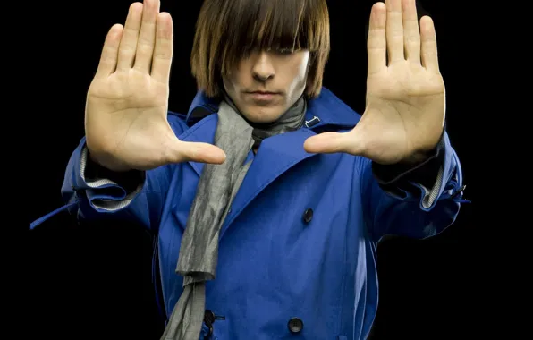 Picture style, haircut, palm, Jared Leto, Jared Leto, grey scarf, blue coat