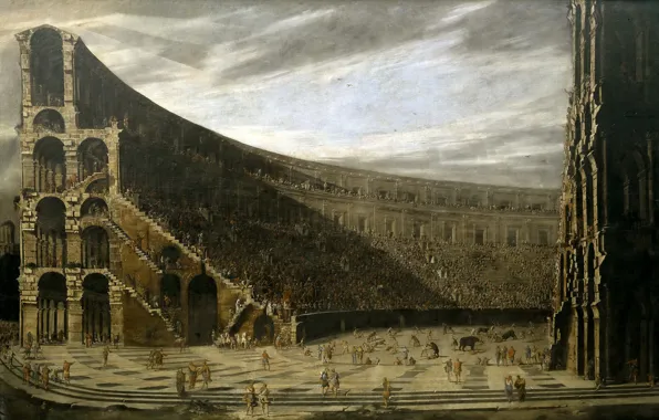 Picture people, picture, Colosseum, architecture, The Prospect Of A Roman Amphitheatre, Viviano Codazzi