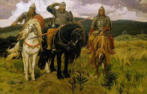 Picture horses, tale, classic, Vasnetsov Viktor Mikhailovich, heroes, epic, folklore
