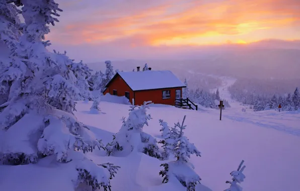 Picture winter, the sky, snow, landscape, nature, house, house, white, sky, landscape, nature, sunset, beautiful, winter, …