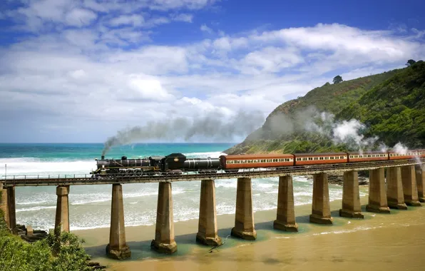 Picture sea, bridge, the engine, railroad