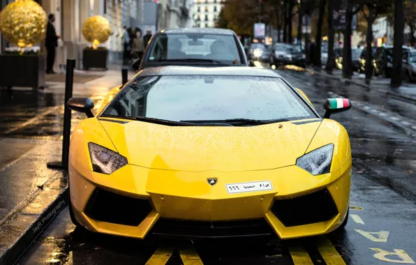 Picture Lamborghini, Paris, France, V12, Yellow, LP700-4, Aventador, Supercar