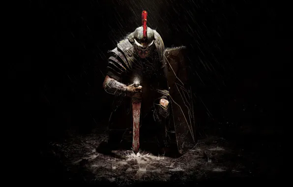 Picture rain, sword, armor, warrior, shield, Crytek, Microsoft Game Studios, Ryse: Son of Rome, Marius Titus, …