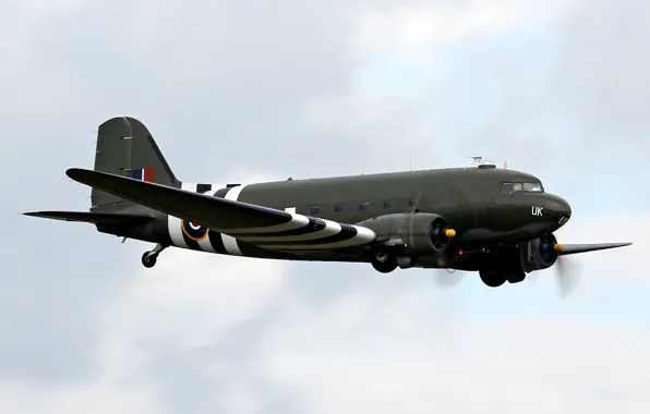 Picture the sky, flight, American, military transport aircraft, WW2, Douglas C-47 "Dakota"
