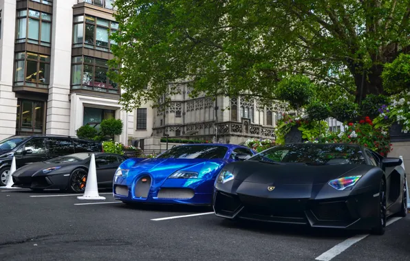 Picture Bugatti, Veyron, supercar, Bugatti, Blue, Lamborghini, Black, the front, London, Aventador, aventador, Veyron, hypercar, matte, …