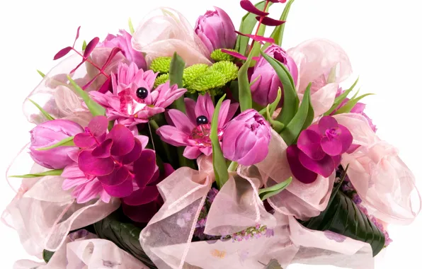 Picture flower, nature, bouquet, spring, tape, tulips, bow, lilac, bead