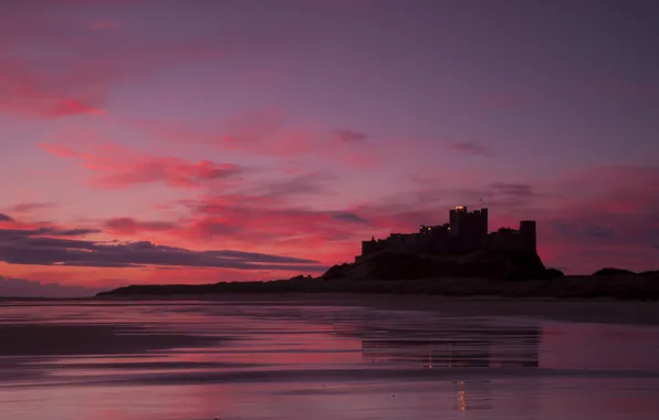 Picture sea, the sky, clouds, landscape, sunset, castle, shore, England, the evening, UK, raspberry, England, Great …
