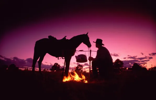 Picture The evening, The fire, Cowboy