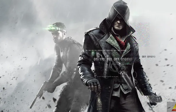 Picture gun, weapons, machine, Assassins Creed, Hood, Cloak, Sam Fisher, partner, Syndicate, Syndicate, Medallion, Sam Fisher, …
