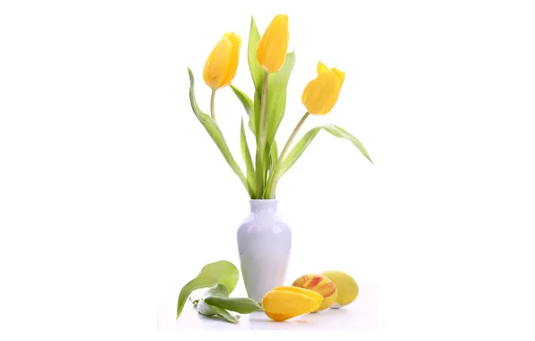 Picture flowers, eggs, yellow, Easter, tulips, white, vase