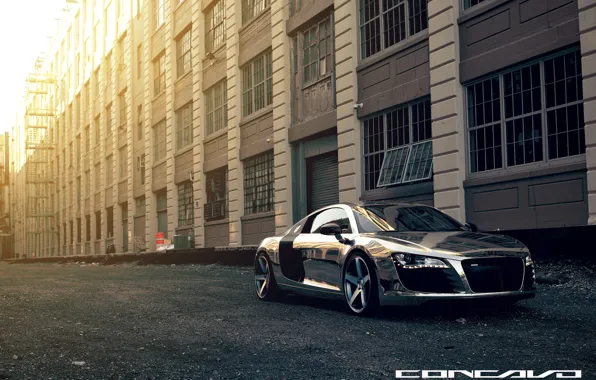 Picture house, reflection, Audi, Chrome, CW-5, Concavo Wheels, Matte Black Machined Face