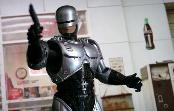 Picture gun, weapons, background, robot, armor, cyborg, Robocop, RoboCop