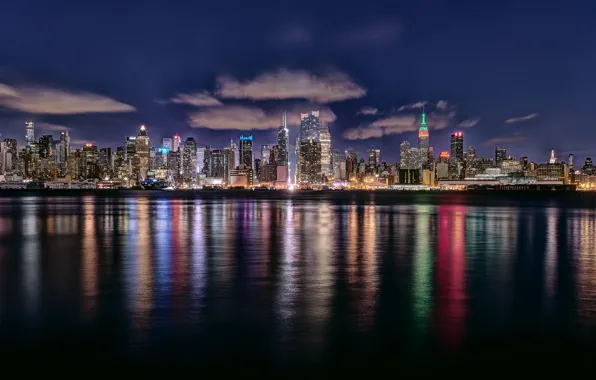 Picture the sky, water, clouds, night, the city, home, New York, backlight, USA, New York