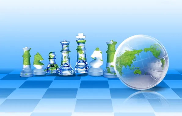 Picture collage, ball, chess, Earth, cells