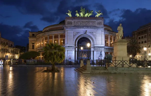 Picture Italy, monument, Sicily, Palermo, Piazza Ruggero Settimo, Teatro Politeama